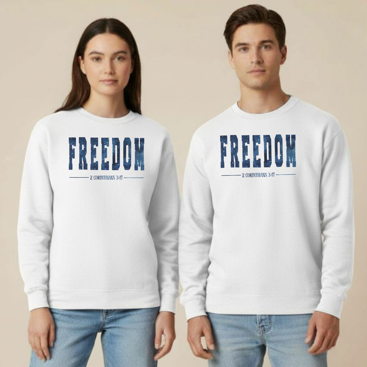 Freedom Christian Sweatshirt • 2 Corinthians 3:17 Bible Verse Crewneck • Gildan 18000 Unisex Faith Apparel