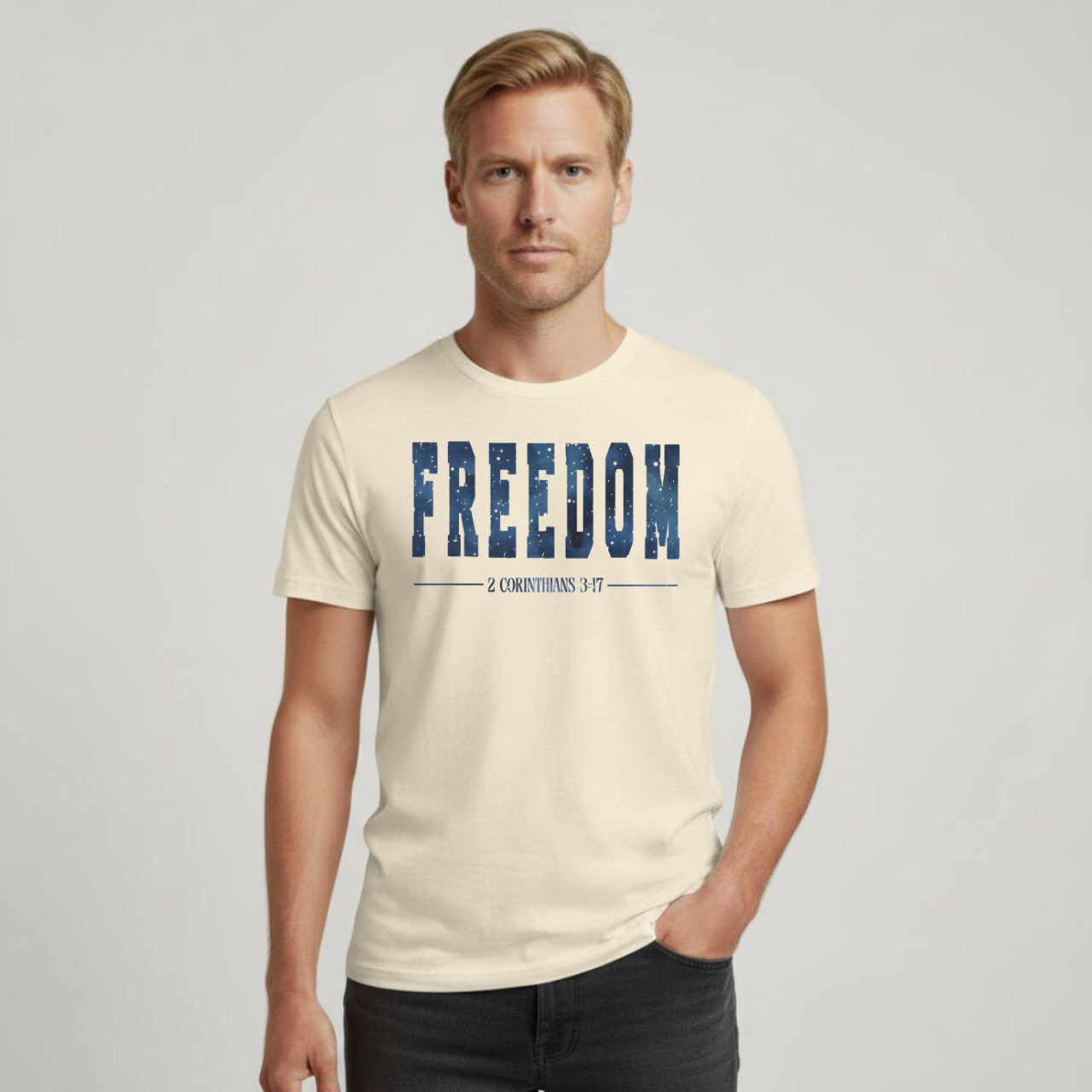 Freedom T-Shirt • 2 Corinthians 3:17 Christian Tee • Starry Night Pattern Gildan 64000 Gospel Shirt