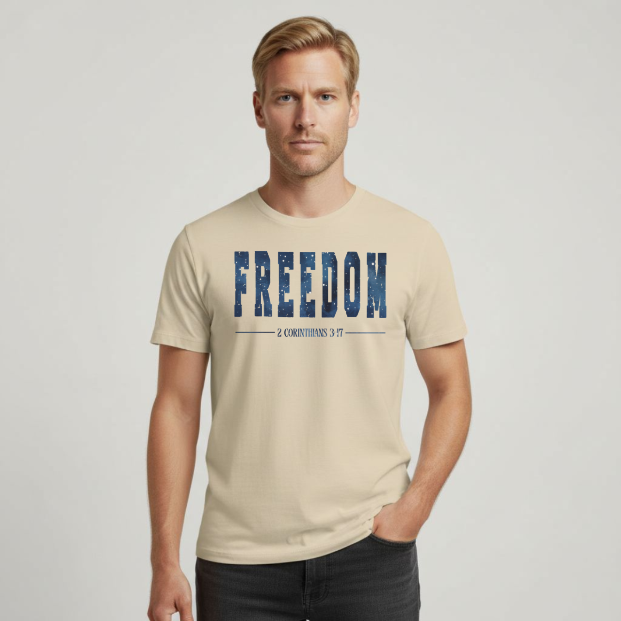 Freedom T-Shirt • 2 Corinthians 3:17 Christian Tee • Starry Night Pattern Gildan 64000 Gospel Shirt