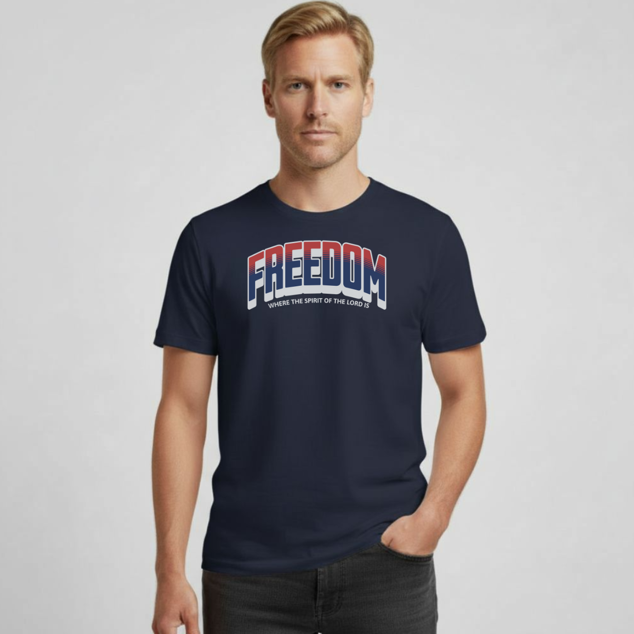 FREEDOM – 2 Corinthians 3:17 Bible Verse Christian T-Shirt | Red, White & Blue Faith Tee | Patriotic Scripture Shirt for Men & Women