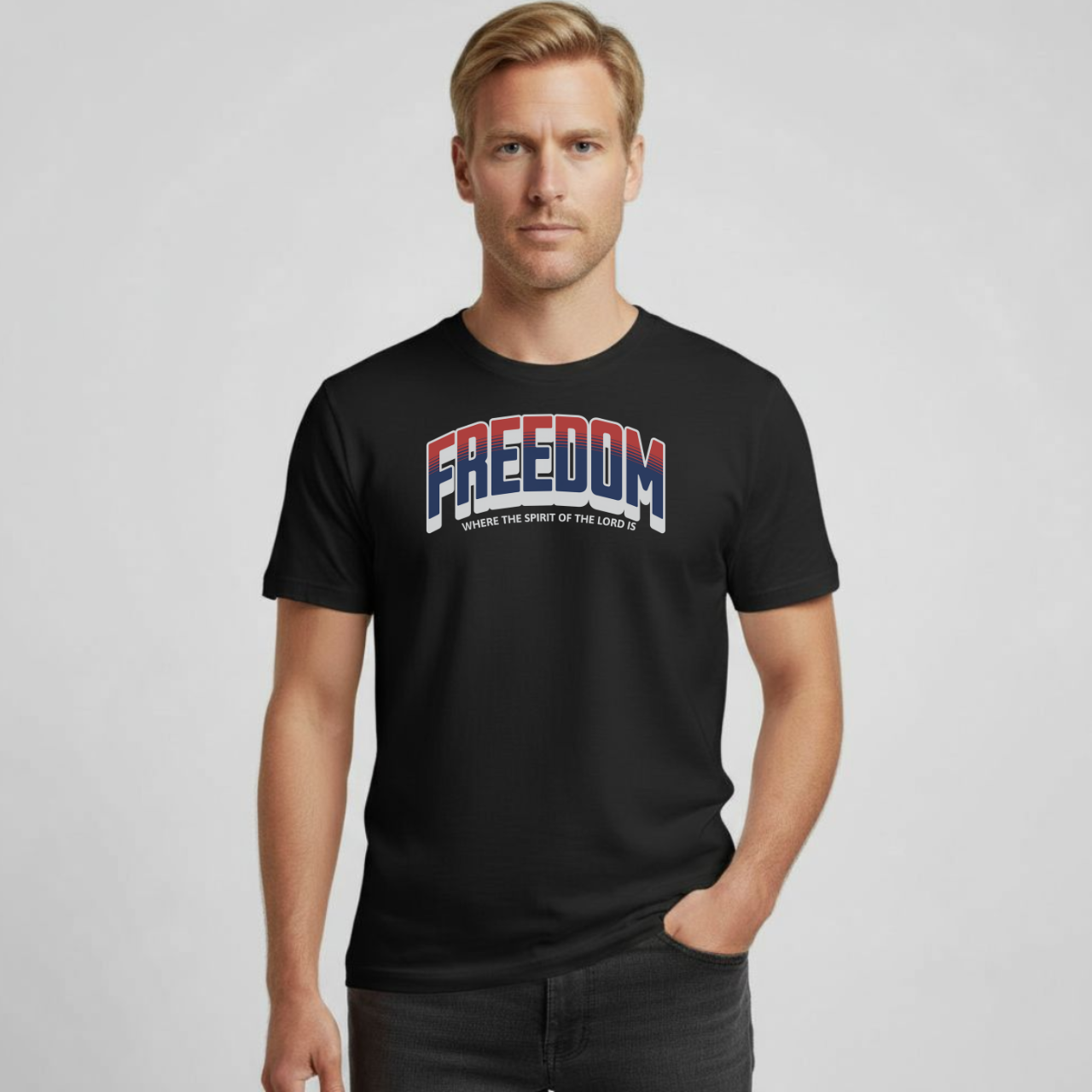 FREEDOM – 2 Corinthians 3:17 Bible Verse Christian T-Shirt | Red, White & Blue Faith Tee | Patriotic Scripture Shirt for Men & Women