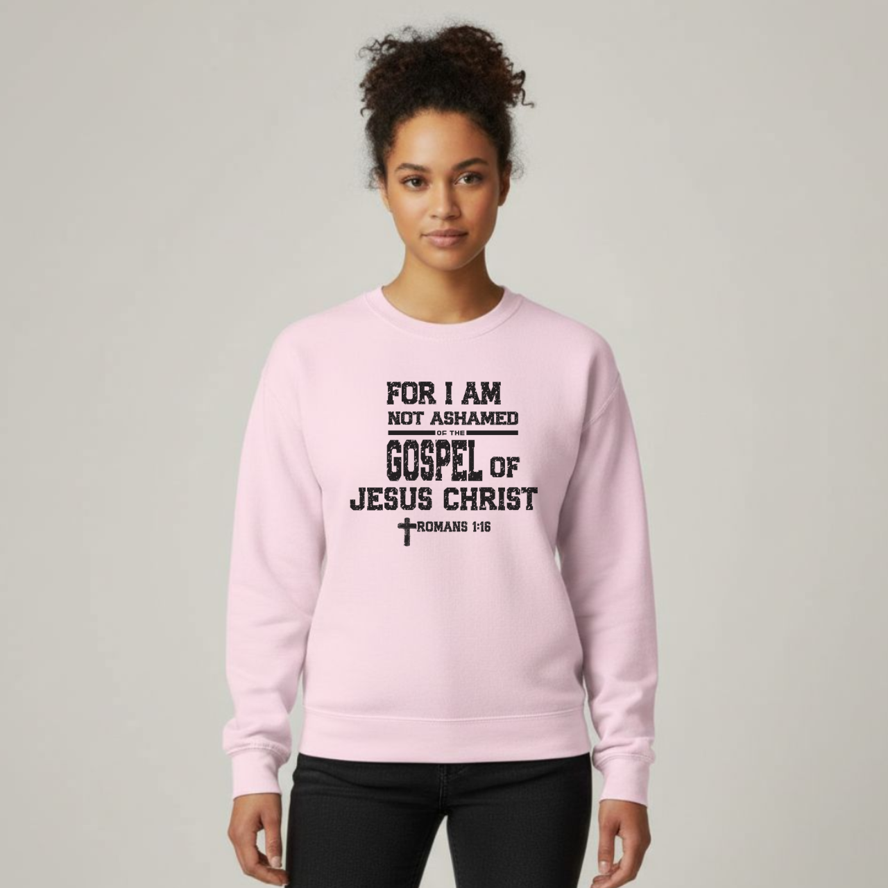 For I Am Not Ashamed of the Gospel of Jesus Christ Christian Sweatshirt • Romans 1:16 Bible Verse Crewneck • Unisex Gildan 18000 Faith Pullover