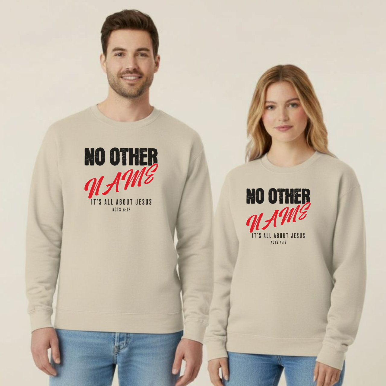 No Other Name Christian Sweatshirt • Acts 4:12 Bible Verse Crewneck • Gildan 18000 Unisex Faith Apparel