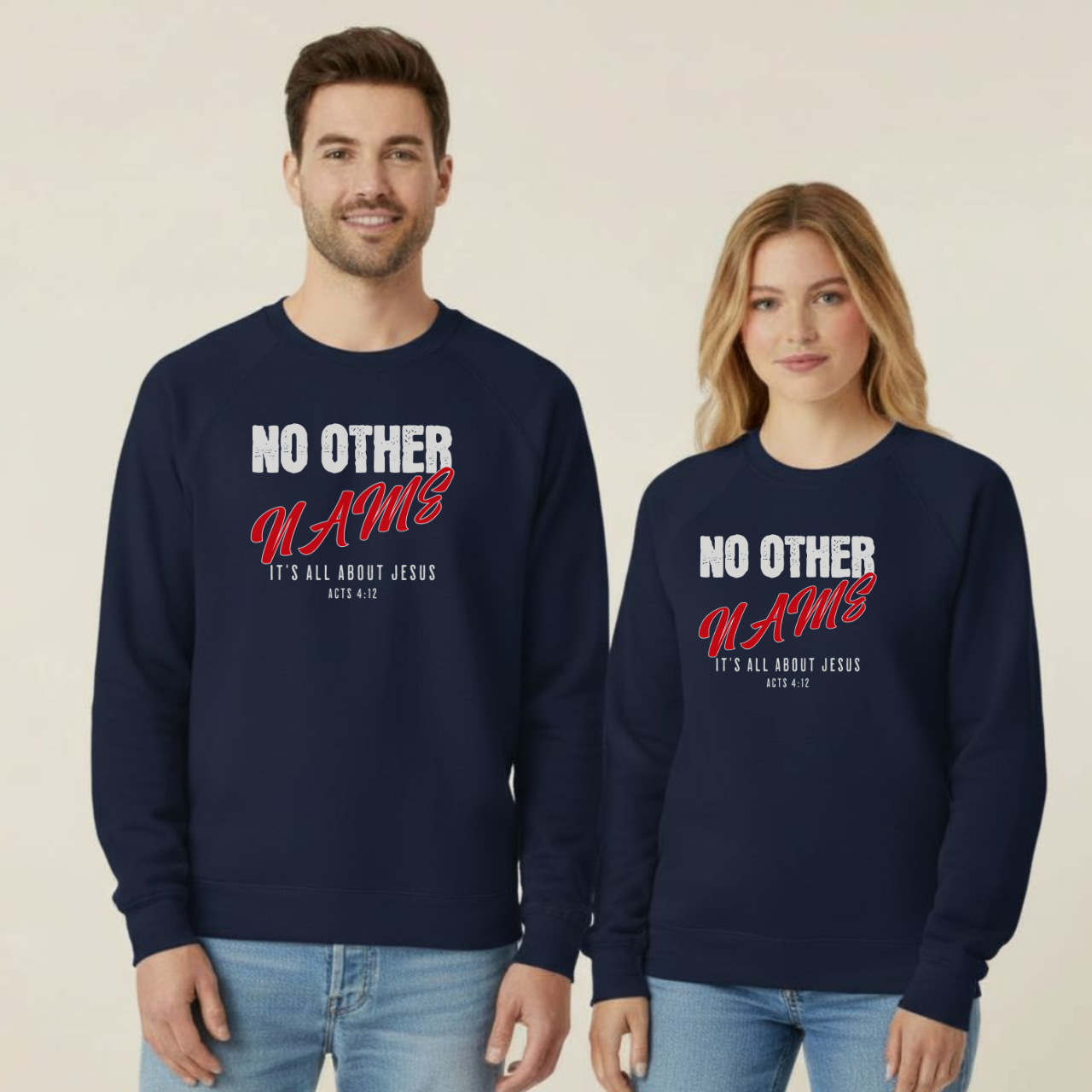 No Other Name Christian Sweatshirt • Acts 4:12 Bible Verse Crewneck • Gildan 18000 Unisex Faith Apparel
