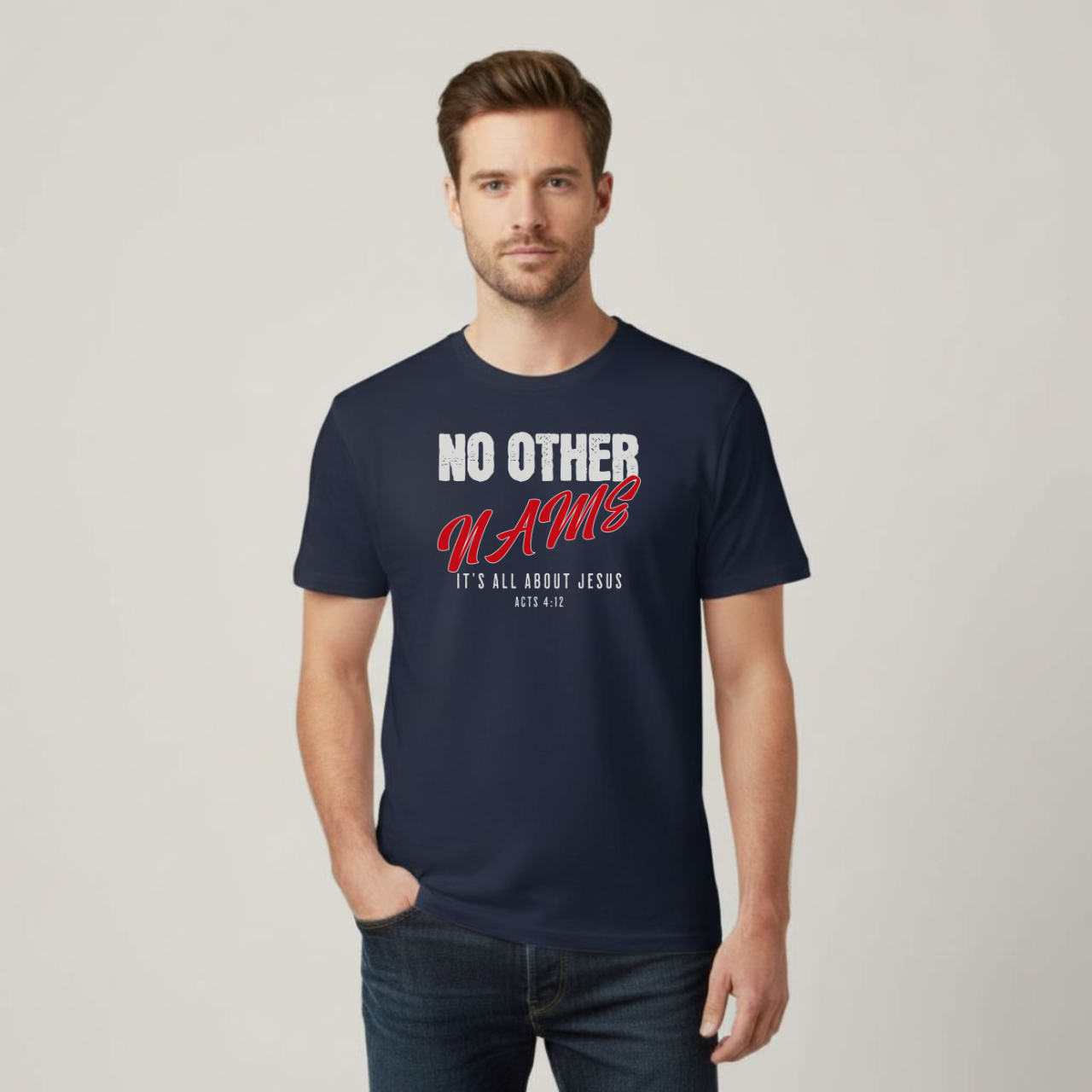 No Other Name T-Shirt • Acts 4:12 Bible Verse Tee • Gildan 64000 Christian Shirt