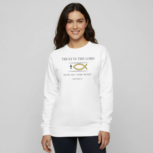Trust in the Lord Sweatshirt • Proverbs 3:5 Bible Verse Crewneck • Christian Women’s Faith Shirt • Gildan 18000 Black Pullover