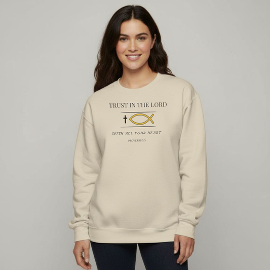Trust in the Lord Sweatshirt • Proverbs 3:5 Bible Verse Crewneck • Christian Women’s Faith Shirt • Gildan 18000 Black Pullover