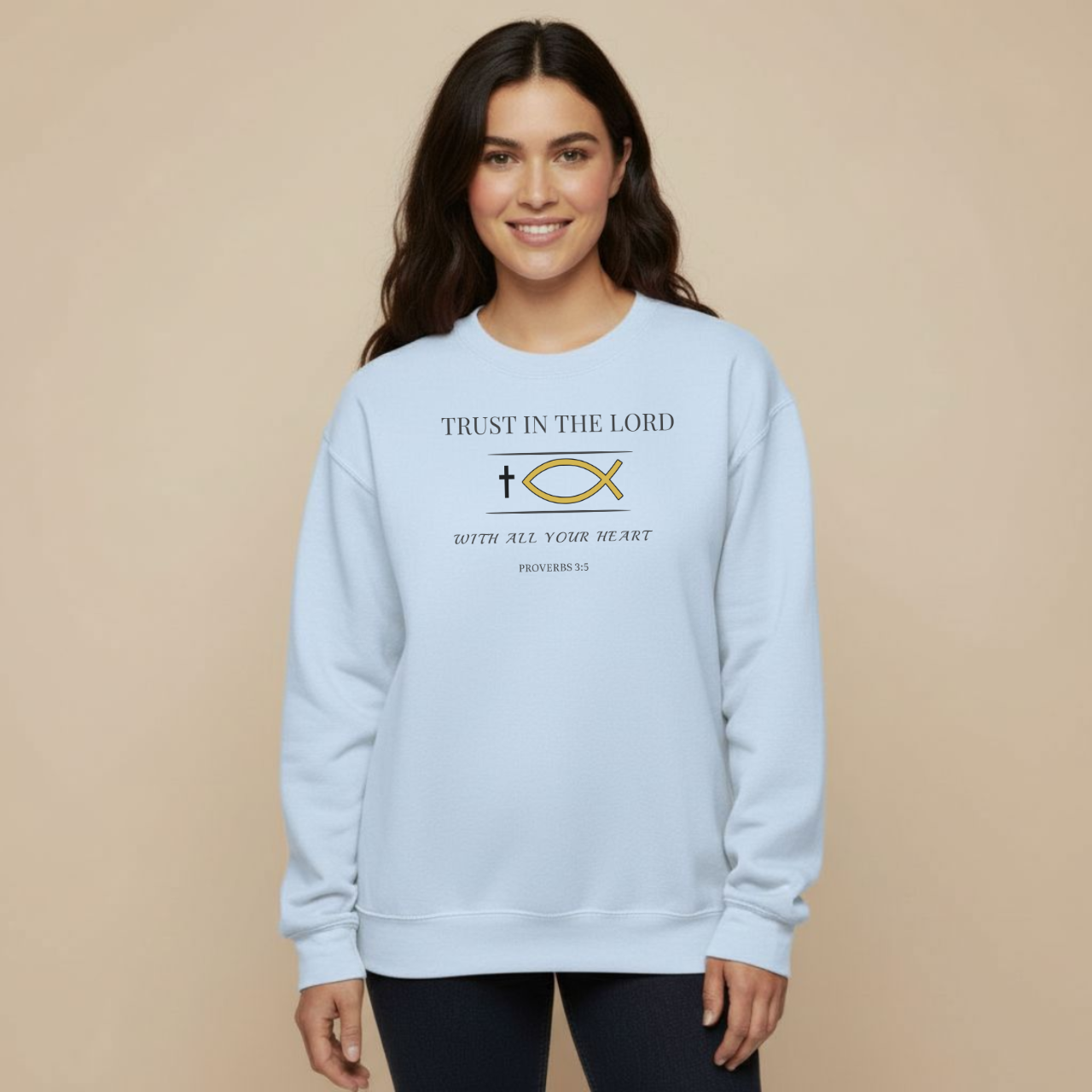 Trust in the Lord Sweatshirt • Proverbs 3:5 Bible Verse Crewneck • Christian Women’s Faith Shirt • Gildan 18000 Black Pullover