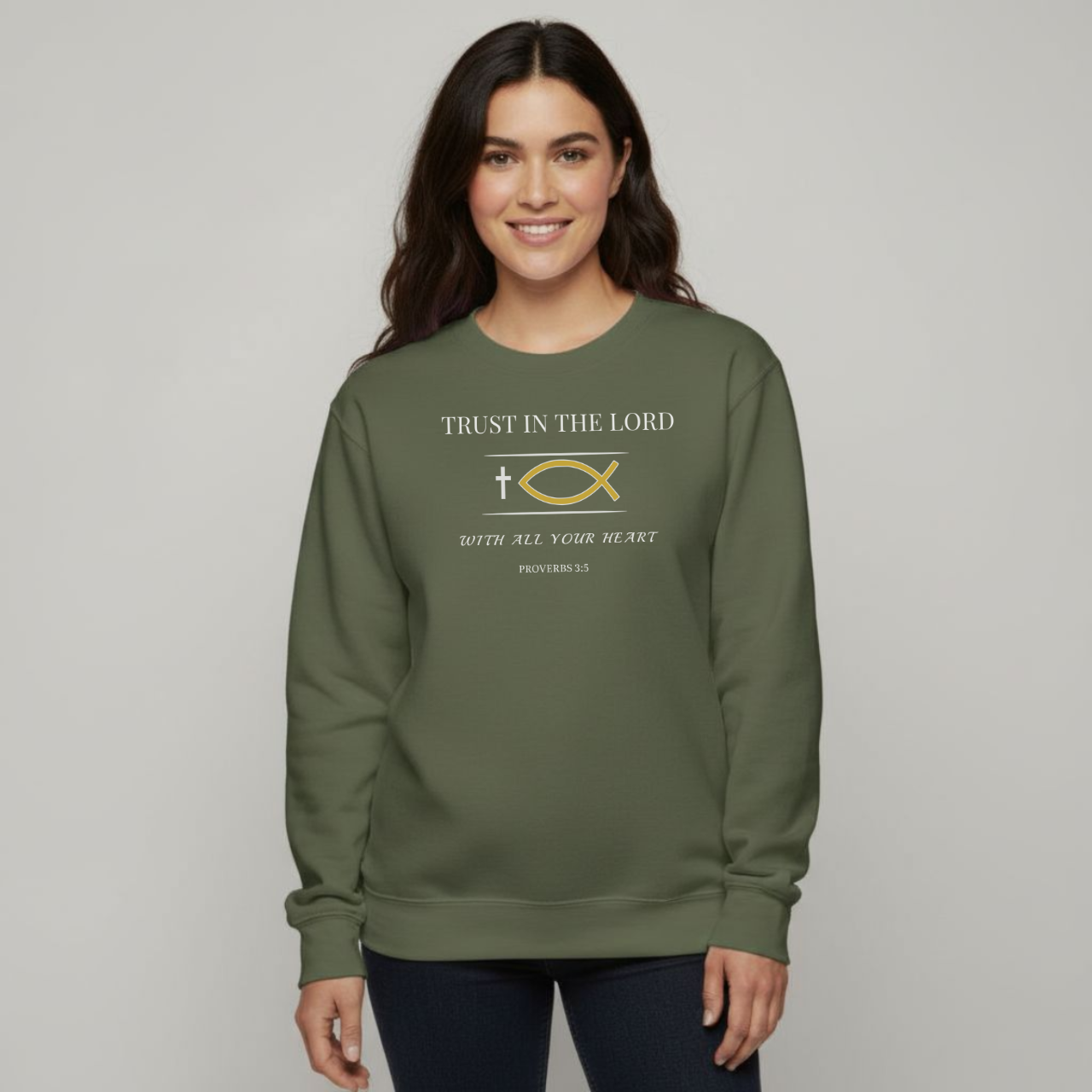 Trust in the Lord Sweatshirt • Proverbs 3:5 Bible Verse Crewneck • Christian Women’s Faith Shirt • Gildan 18000 Black Pullover
