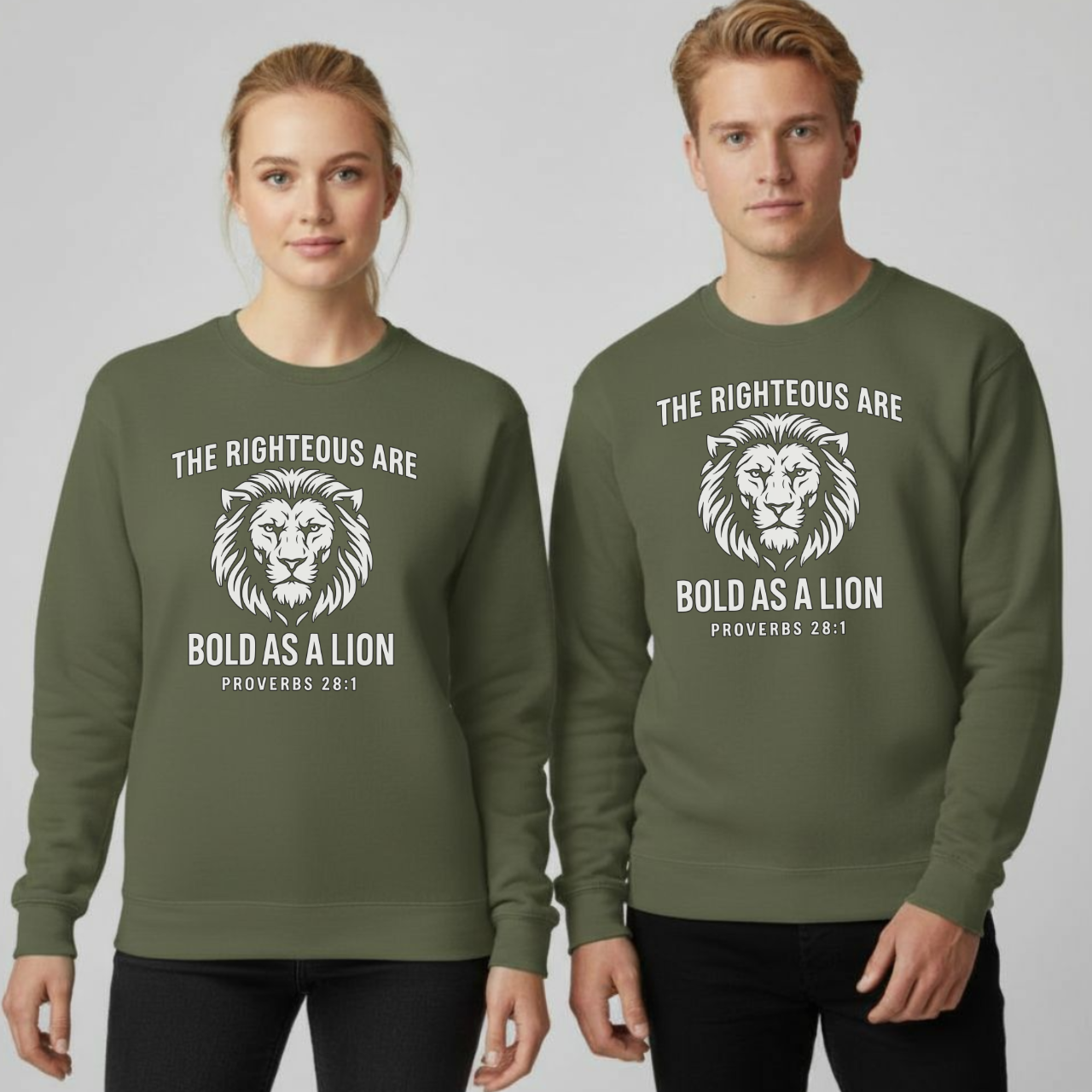 Bold As A Lion Christian Sweatshirt • Proverbs 28:1 Bible Verse Crewneck • Unisex Gildan 18000 Faith Pullover