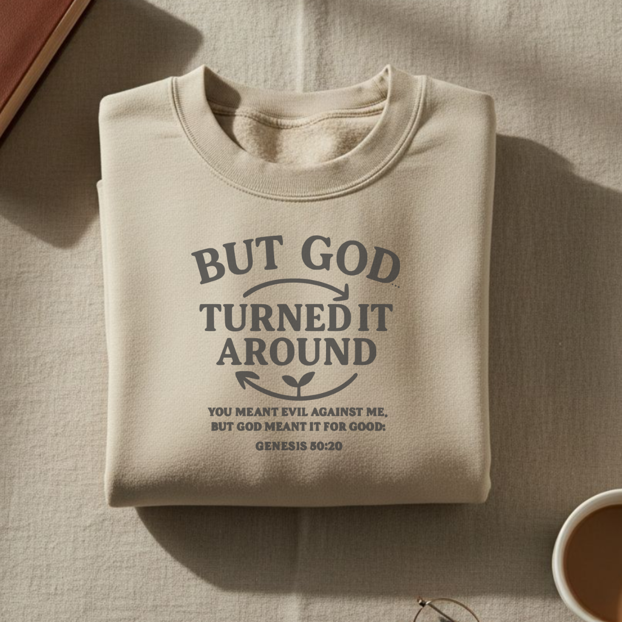 But God Turned It Around Sweatshirt • Genesis 50:20 Bible Verse Crewneck • Christian Women’s Faith Shirt • Gildan 18000 Pullover