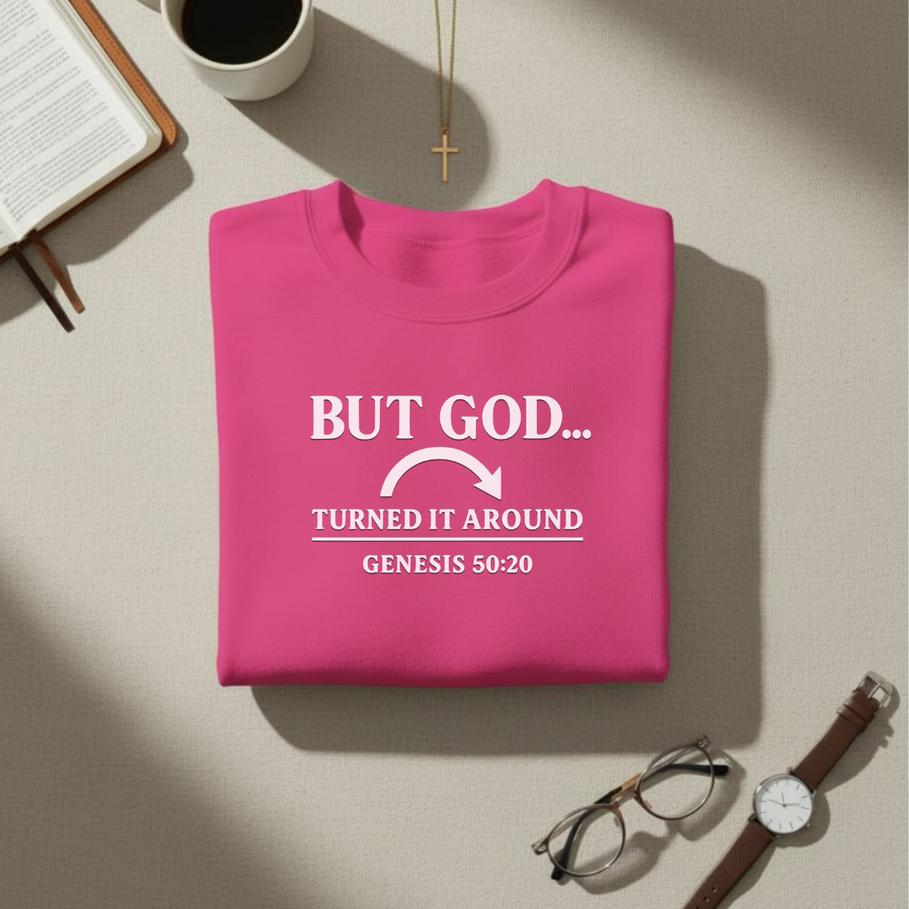 But God Turned It Around Sweatshirt • Genesis 50:20 Bible Verse Crewneck • Christian Faith Shirt • Gildan 18000 Unisex Pullover