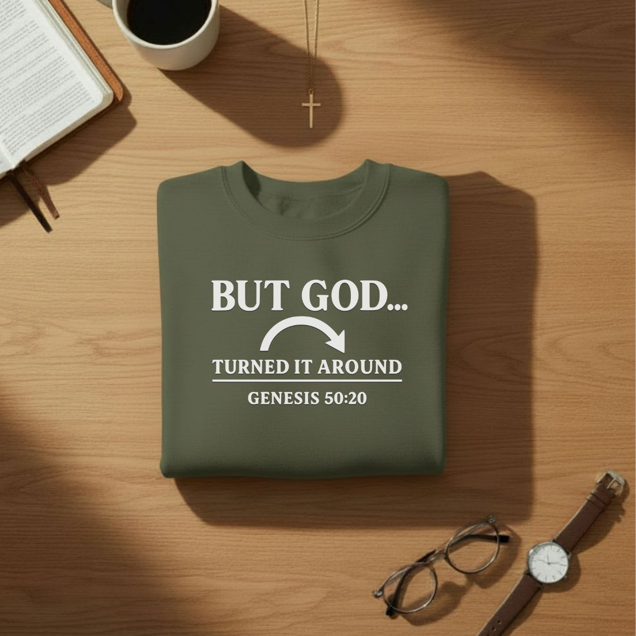 But God Turned It Around Sweatshirt • Genesis 50:20 Bible Verse Crewneck • Christian Faith Shirt • Gildan 18000 Unisex Pullover