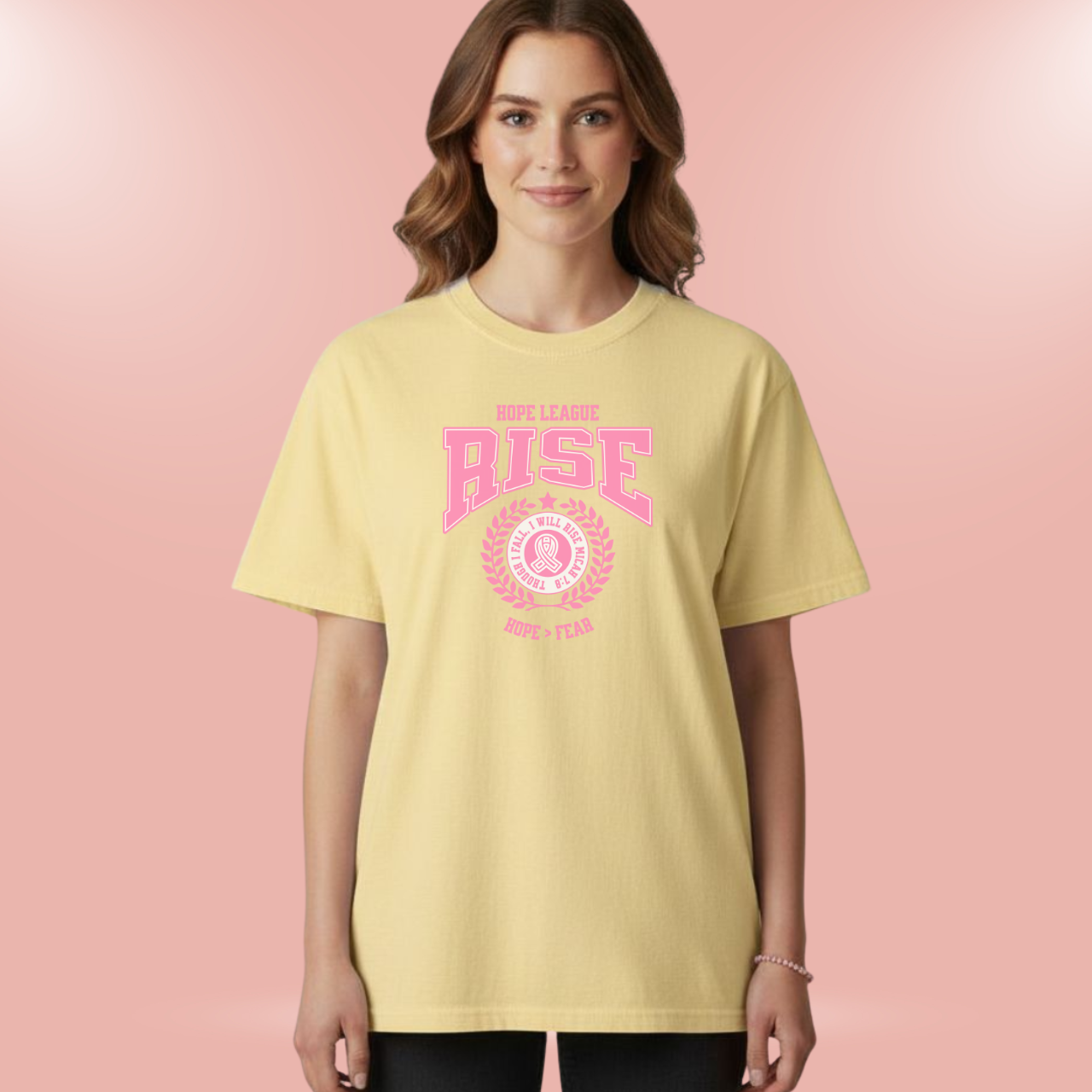 Hope League – Rise Comfort Colors 1717 Christian T-Shirt • Micah 7:8 Bible Verse Tee • Breast Cancer Awareness Faith Shirt for Women