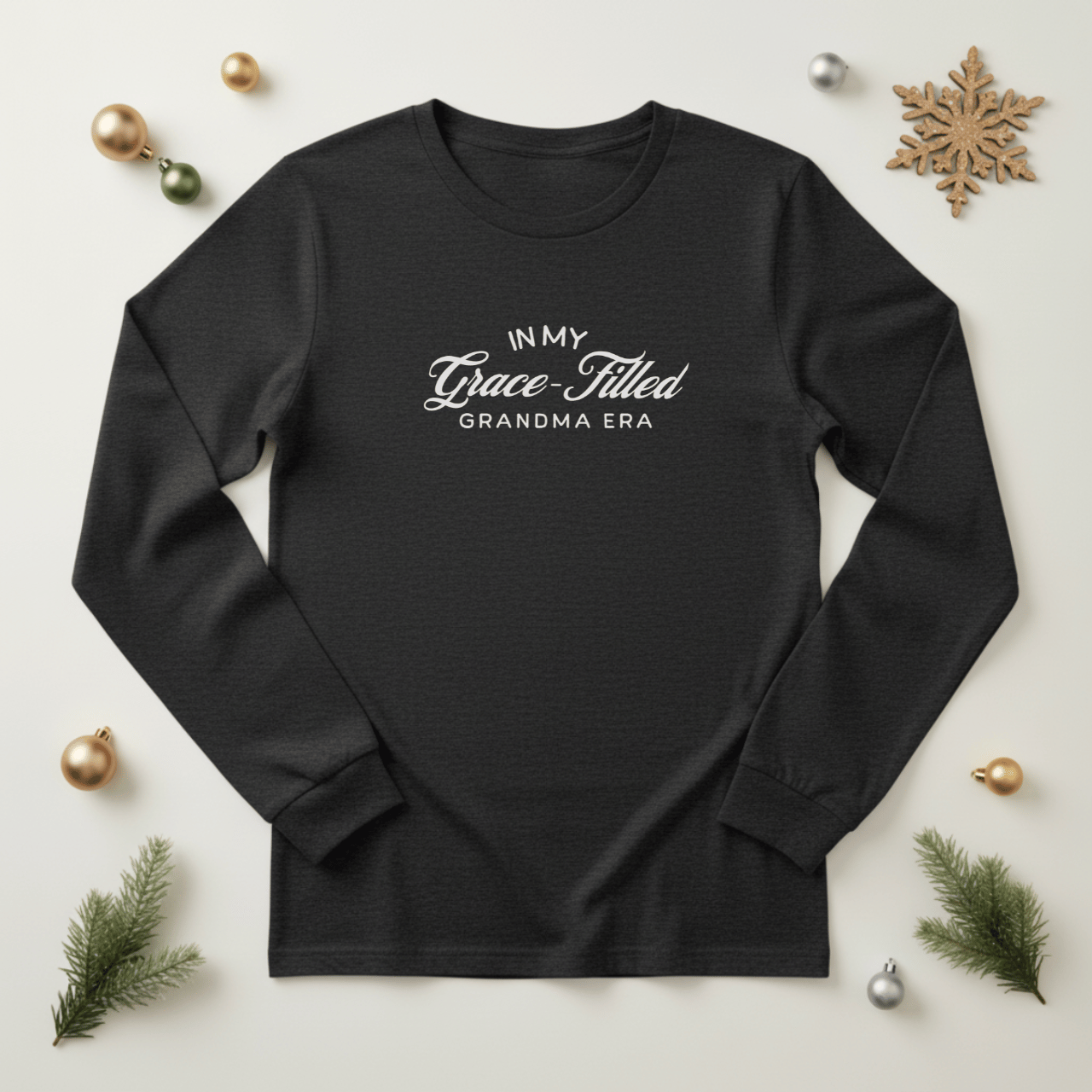 In My Grace-Filled In My Grace Filled Grandma Era Long Sleeve Shirt | Bella + Canvas 3501 | Christian Grandma Tee | Faith Grandma Gift | Grace Filled Era Top