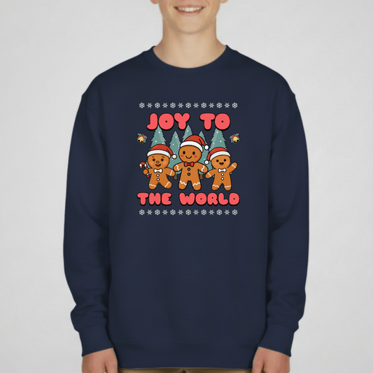 Joy to the World Gingerbread Youth Christmas Sweatshirt | Holiday Crewneck | Gildan 18000B
