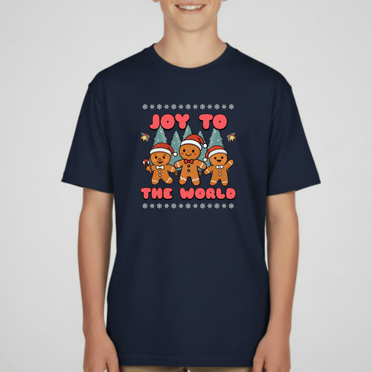 Joy to the World Gingerbread Youth Christmas T-Shirt | Holiday Tee for Kids | Gildan 5000B