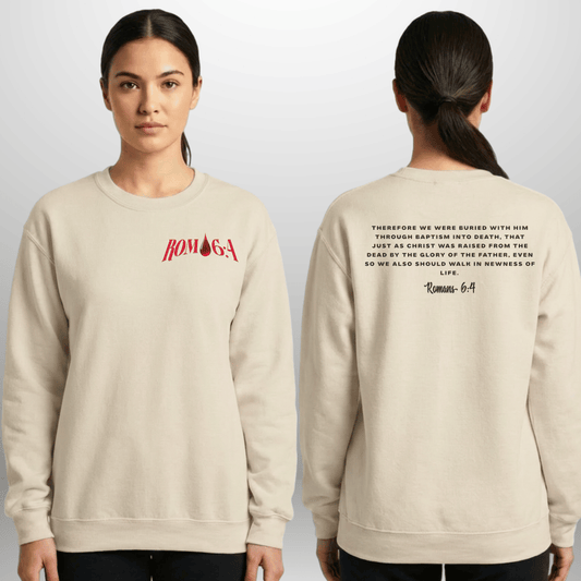 Romans 6:4 Sweatshirt | Minimal Faith Crewneck | Adult Unisex Gildan 18000 Sweatshirt