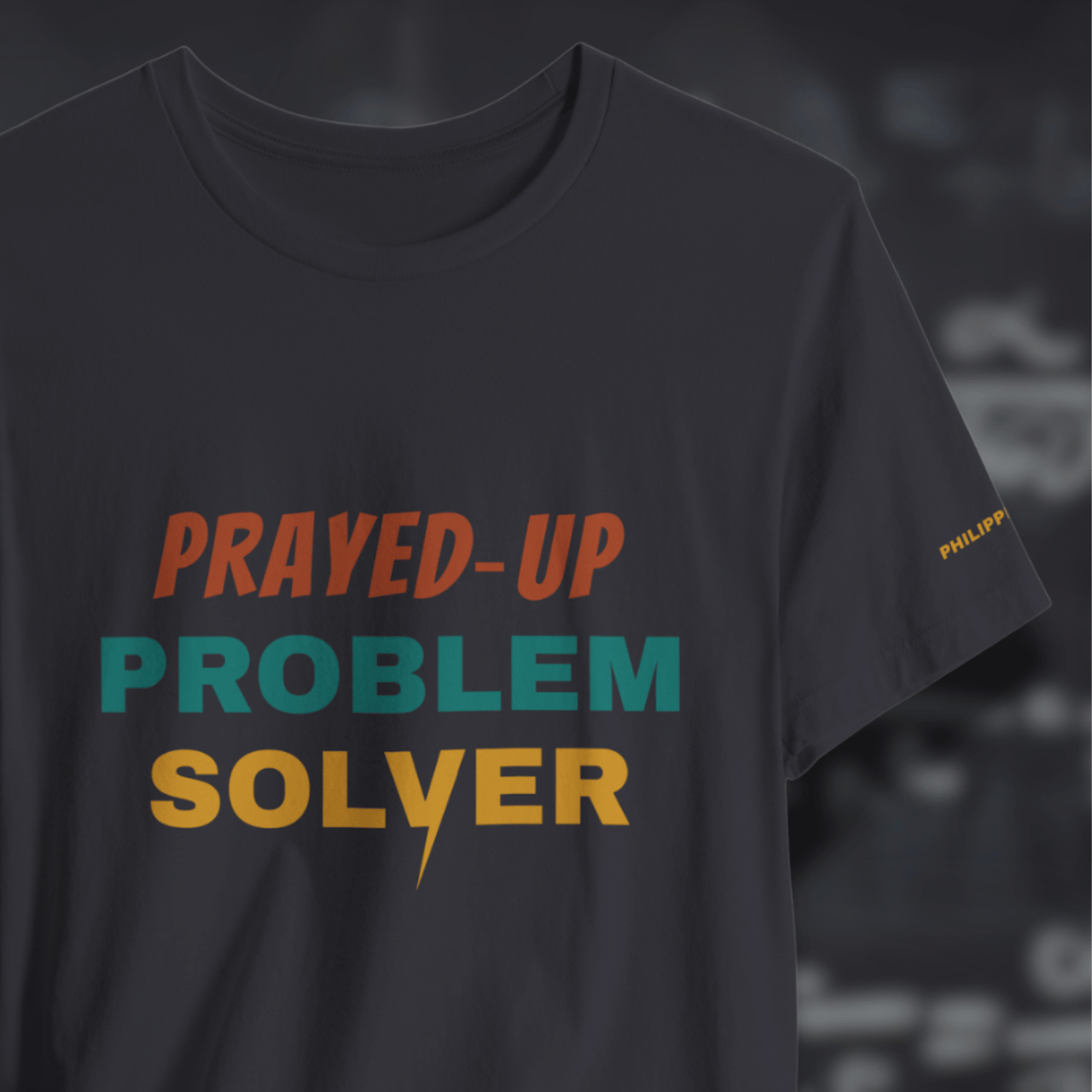 Prayed-Up Problem Solver (Philippians 4:6 Bible Verse on Sleeve) Christian Tee — Varsity Lightning | Bella+Canvas 3001