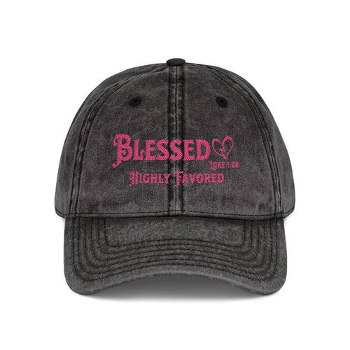 Blessed Highly Favored Luke 1:28 Vintage Cap | Washed Cotton Adjustable Hat Goshen & Selah Co