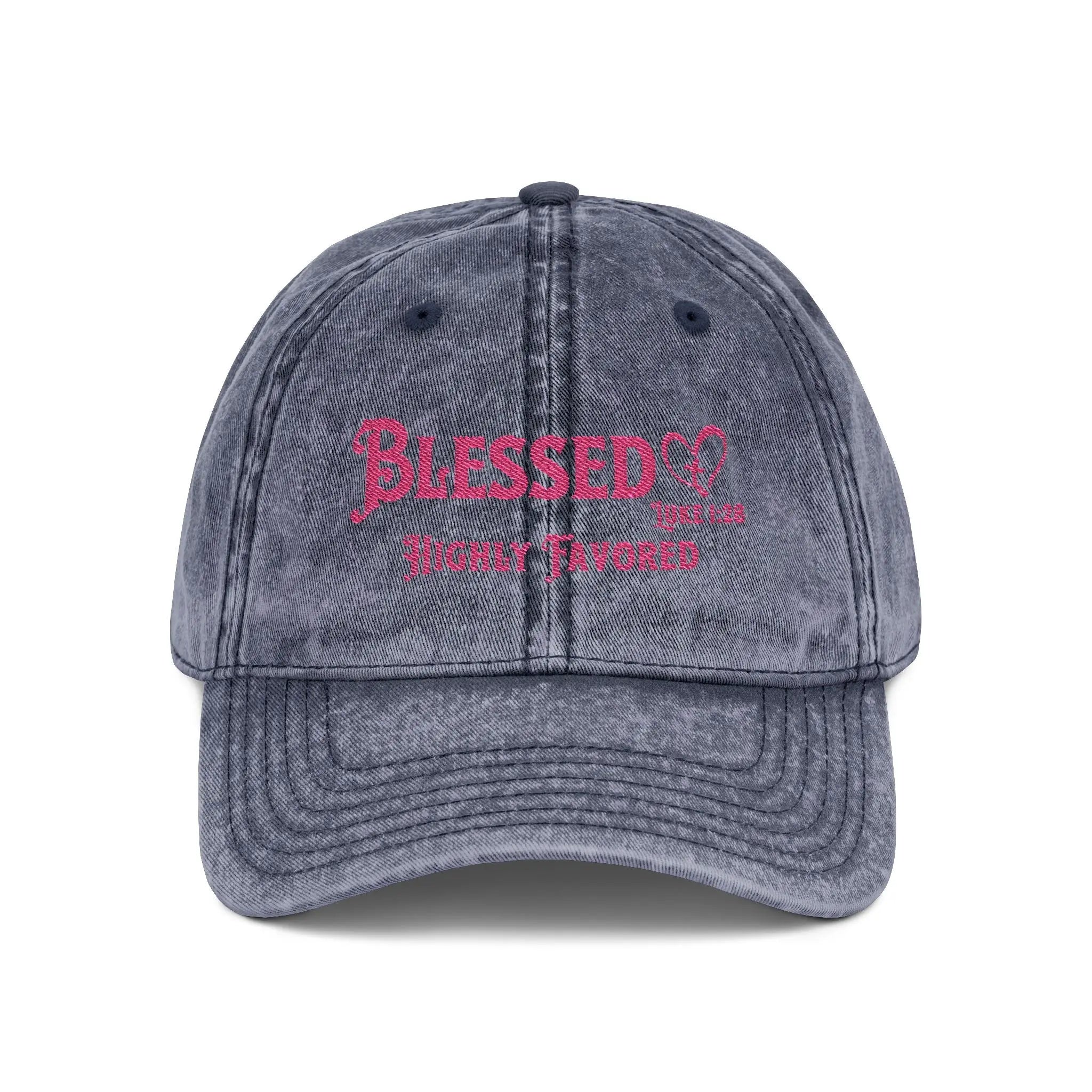 Blessed Highly Favored Luke 1:28 Vintage Cap | Washed Cotton Adjustable Hat Goshen & Selah Co