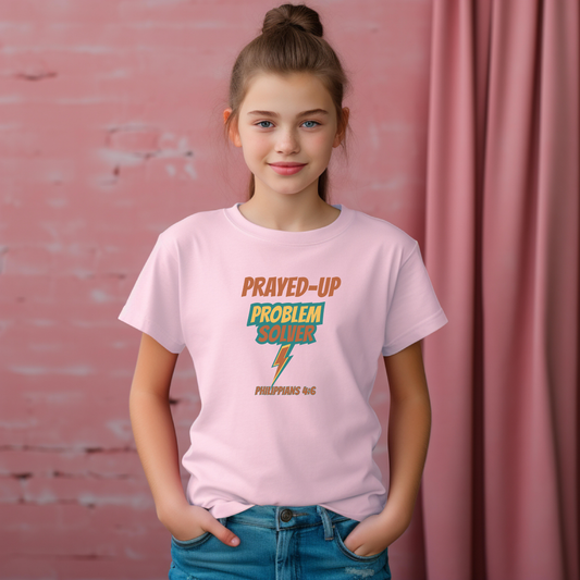 Prayed-Up Problem Solver Youth T-Shirt – Bible Verse Philippians 4:6 Christian Bold Retro Lightning Back-to-School Tee