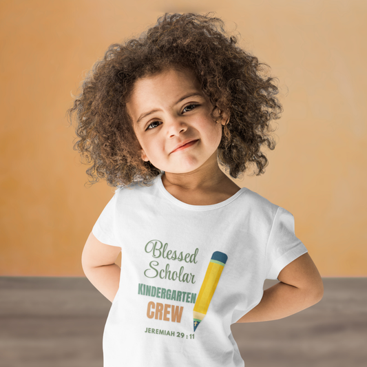 Blessed Scholar Kindergarten Crew Youth T-Shirt – Bible Verse Jeremiah 29:11 Christian Back-to-School Tee, Pencil Design