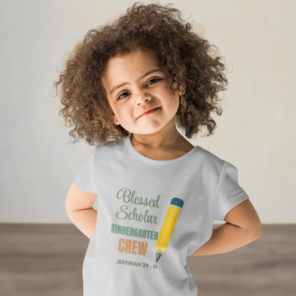 Blessed Scholar Kindergarten Crew Youth T-Shirt – Bible Verse Jeremiah 29:11 Christian Back-to-School Tee, Pencil Design