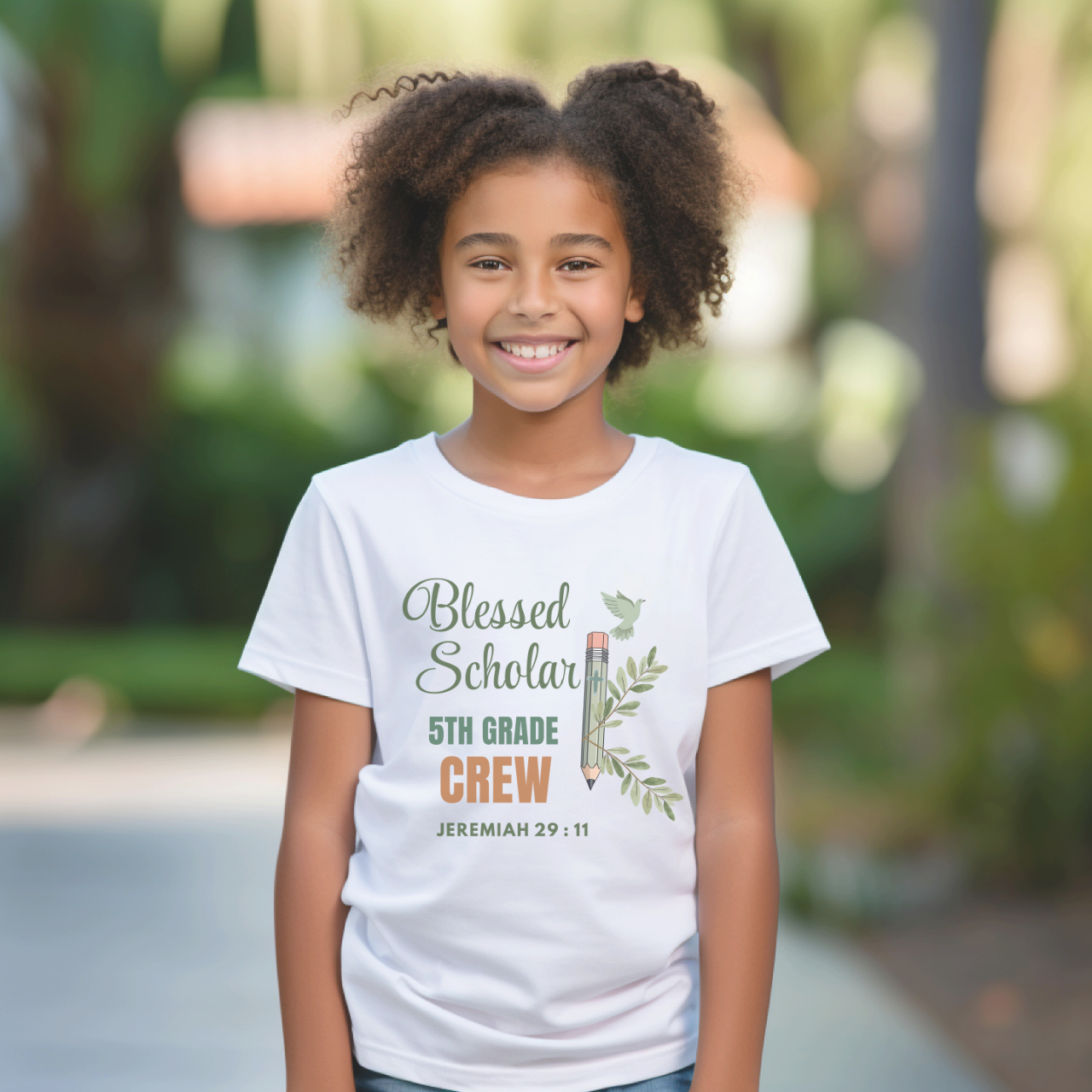 Blessed Scholar 5th Grade Crew Youth T-Shirt – Jeremiah 29:11 Christian Back-to-School Tee