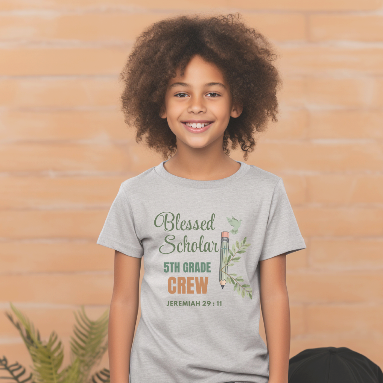 Blessed Scholar 5th Grade Crew Youth T-Shirt – Jeremiah 29:11 Christian Back-to-School Tee