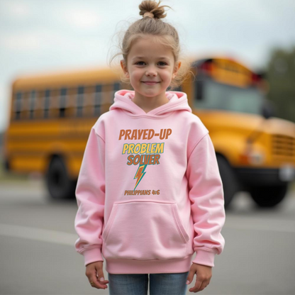 Prayed-Up Problem Solver Youth Hooded Sweatshirt – Lightning Bolt Retro Design – Bible Verse Philippians 4:6 Christian Back-to-School Hoodie