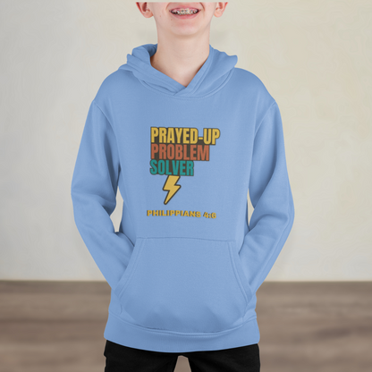 Prayed-Up Problem Solver Youth Hooded Sweatshirt – Block Retro Design – Bible Verse Philippians 4:6 Christian Back-to-School Hoodie