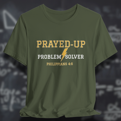 Prayed-Up Problem Solver Philippians 4:6 Bible Verse Christian Tee  — Back-to-School Lightning Bolt
