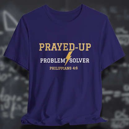 Prayed-Up Problem Solver Philippians 4:6 Bible Verse Christian Tee  — Back-to-School Lightning Bolt