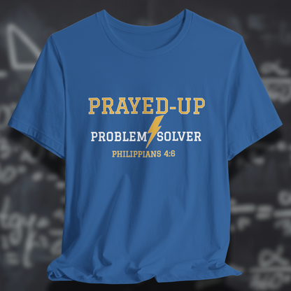 Prayed-Up Problem Solver Philippians 4:6 Bible Verse Christian Tee  — Back-to-School Lightning Bolt