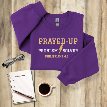 Prayed-Up Problem Solver Retro Varsity w/Bible Verse Philippians 4:6 • Sweatshirt —  Christian Teacher • Gildan 18000 • Back to School
