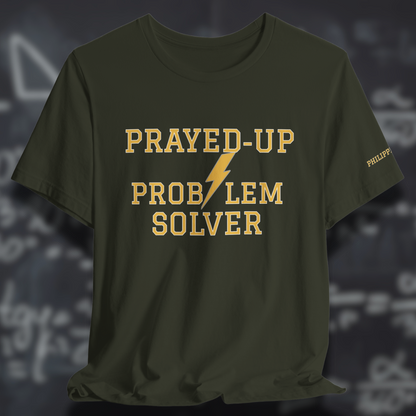 Prayed-Up Problem Solver (Philippians 4:6 on Left Sleeve) (Stacked) Varsity Christian Tee  — Back-to-School