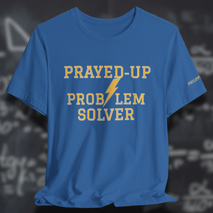 Prayed-Up Problem Solver (Philippians 4:6 on Left Sleeve) (Stacked) Varsity Christian Tee  — Back-to-School