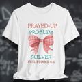 Prayed-Up Problem Solver T-Shirt | Gingham Coquette Bow Tee Goshen & Selah Co
