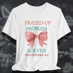 Prayed-Up Problem Solver T-Shirt | Gingham Coquette Bow Tee Goshen & Selah Co