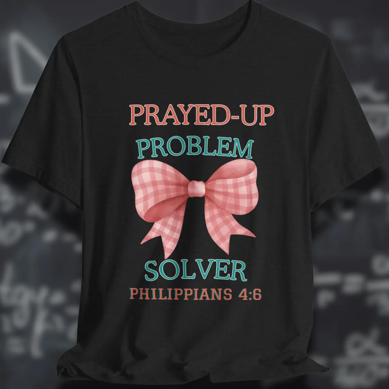 Prayed-Up Problem Solver T-Shirt | Gingham Coquette Bow Tee Goshen & Selah Co
