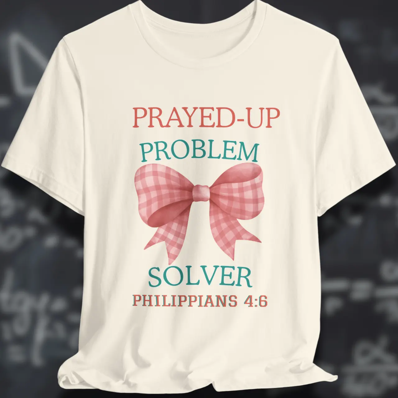 Prayed-Up Problem Solver T-Shirt | Gingham Coquette Bow Tee Goshen & Selah Co