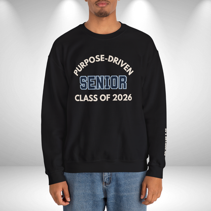 Purpose-Driven Senior Class of 2026 W/Sleeve Bible Verse (Colossians 3:23) Youth Crewneck Sweatshirt Unisex – Christian Varsity Style Senior Sweatshirt