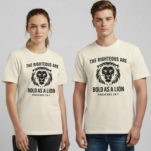 The Righteous Are Bold As A Lion Christian T-Shirt • Proverbs 28:1 Bible Verse Tee • Men Women Comfort Colors 1717