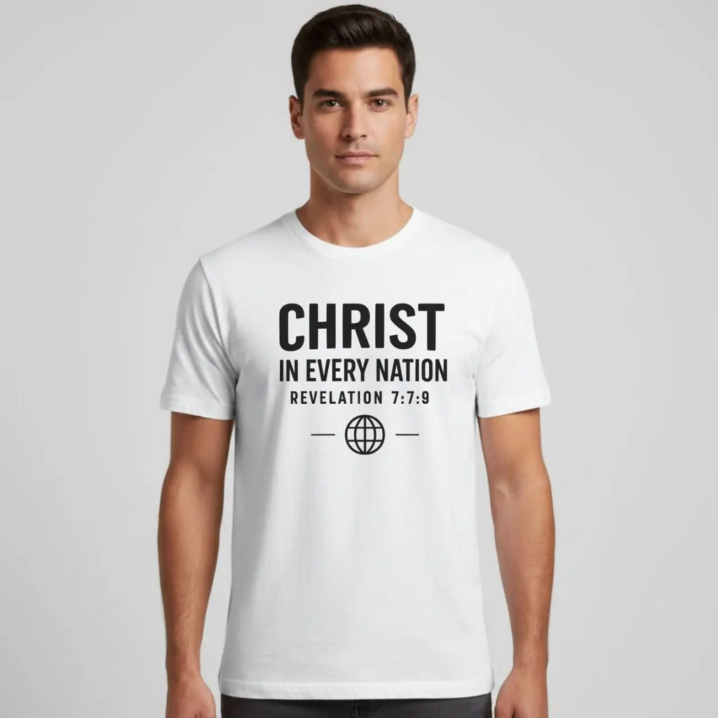 Christ in Every Nation T-Shirt • Revelation 7:9 Scripture Tee • Global Mission Faith Shirt • Gildan 64000 Goshen & Selah Co