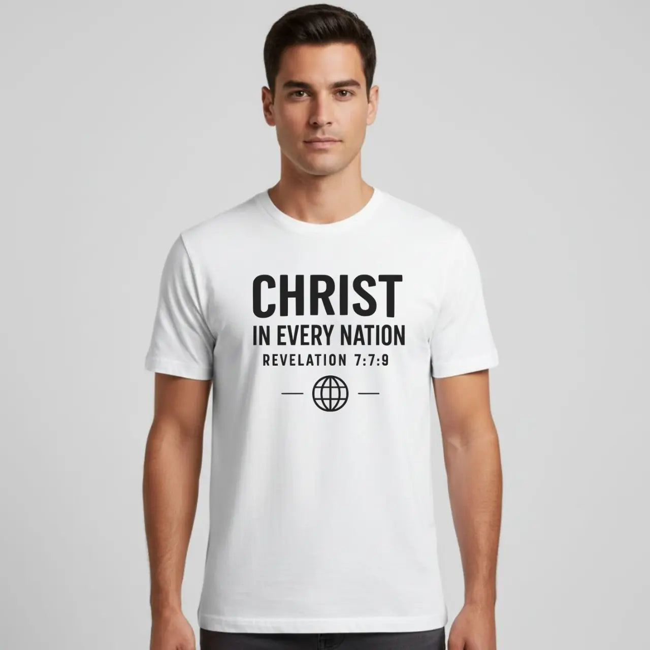 Christ in Every Nation T-Shirt • Revelation 7:9 Scripture Tee • Global Mission Faith Shirt • Gildan 64000 Goshen & Selah Co