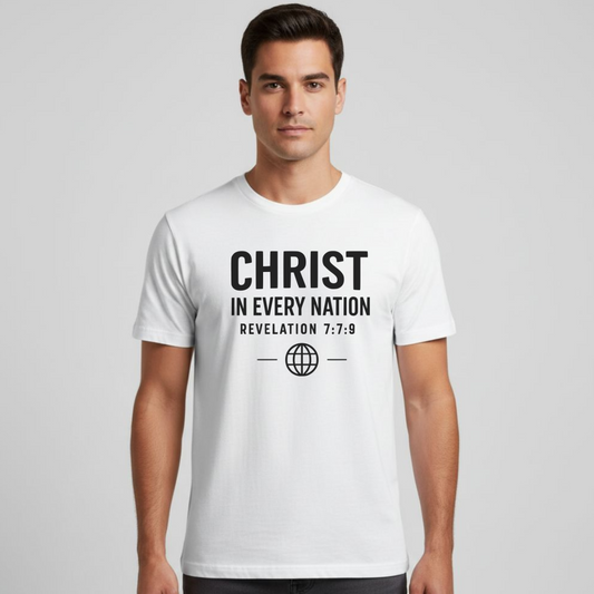 Christ in Every Nation T-Shirt • Revelation 7:9 Scripture Tee • Global Mission Faith Shirt • Gildan 64000