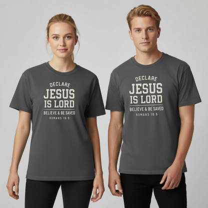 Declare Jesus is Lord Christian T-Shirt • Romans 10:9 Bible Verse Tee • Gospel Witness Comfort Colors 1717