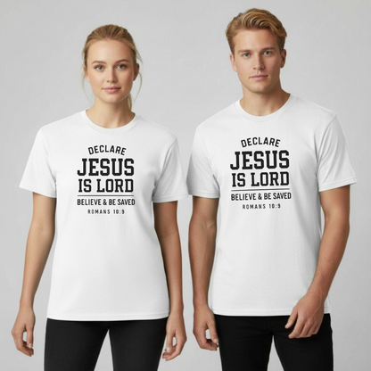Declare Jesus is Lord Christian T-Shirt • Romans 10:9 Bible Verse Tee • Gospel Witness Comfort Colors 1717