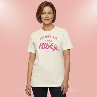 Even If I Fall I Will Rise T-Shirt • Micah 7:8 Bible Verse Tee • Breast Cancer Awareness Faith Shirt • Comfort Colors 1717 Christian